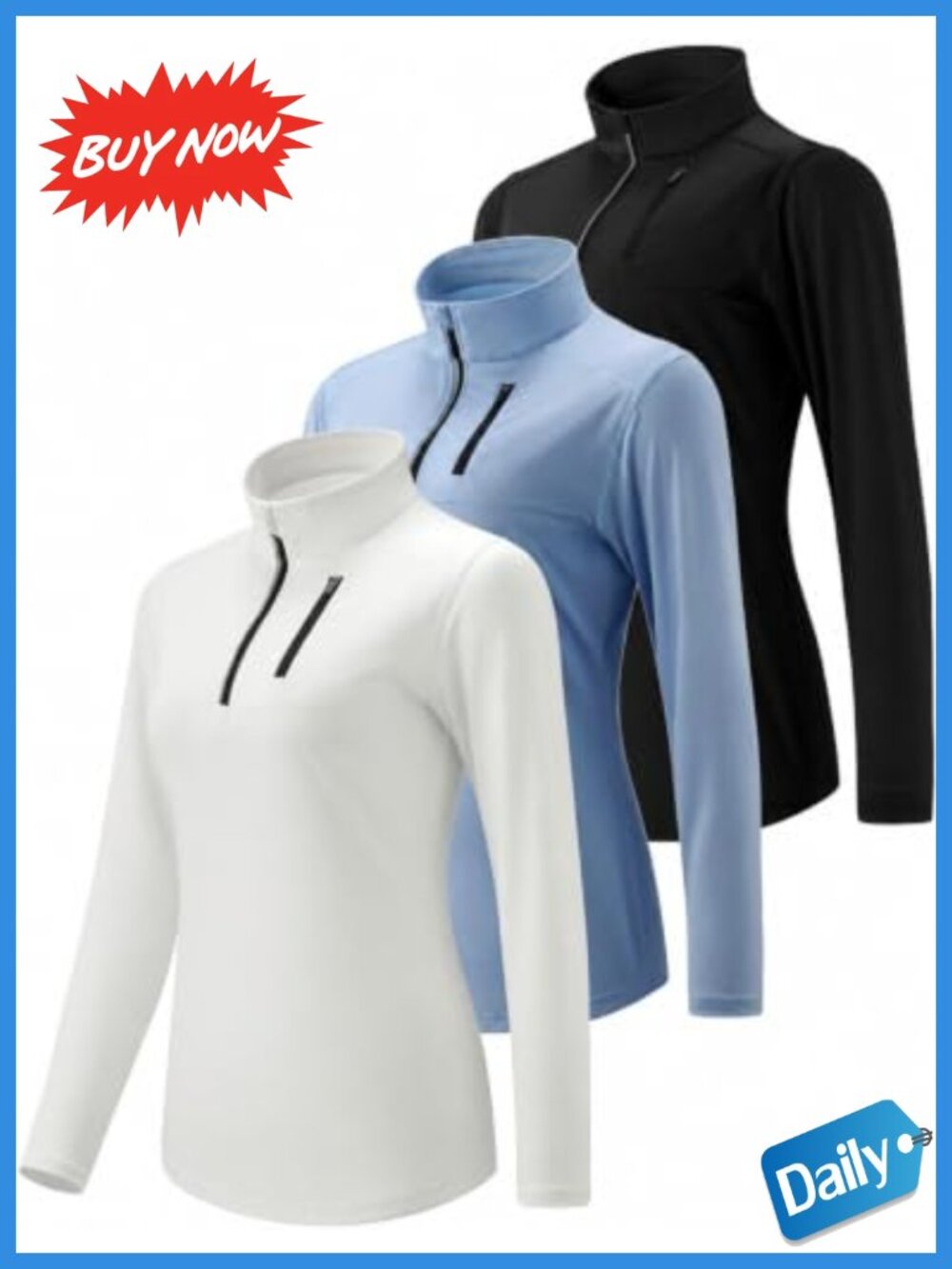 Women's Dry Fit Quarter Zip Pullover Workout Shirt 3 Pack